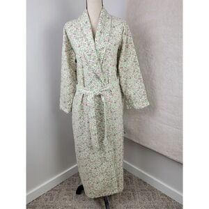 Vermont Country Store Womens M Pink Green Floral Cottagecore Flannel Robe